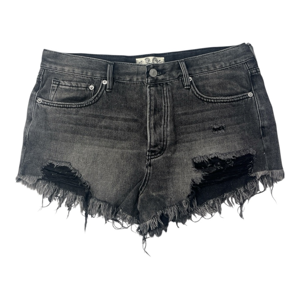 We The Free Charcoal Distressed Frayed Jean Shorts
